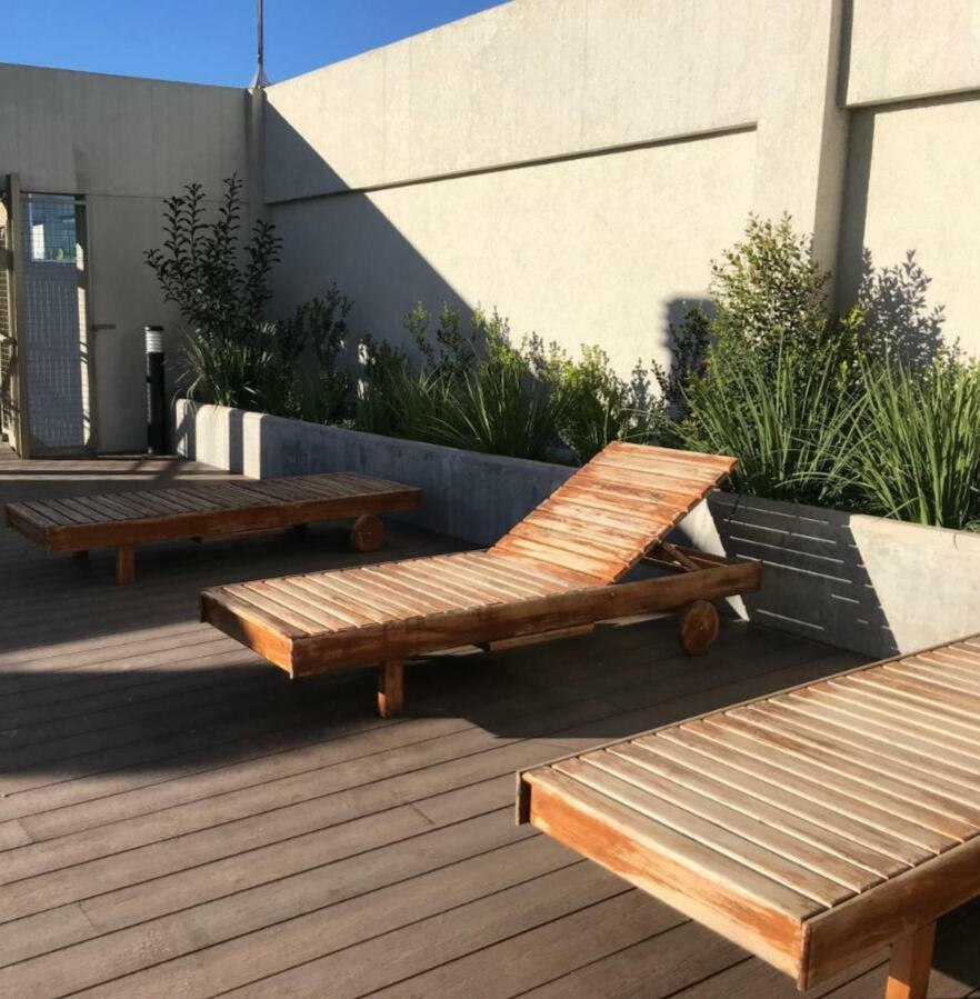 Solarium. Especies plantadas en macetones revestidos. (Aires Verdes, Salta 2019)