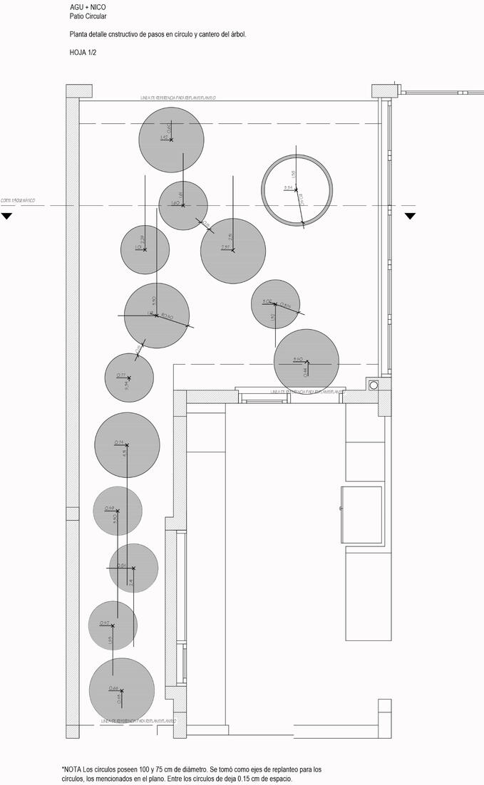Detalles constructivos del patio circular. Jardin Los Naranjos. (Los Perales 2019)